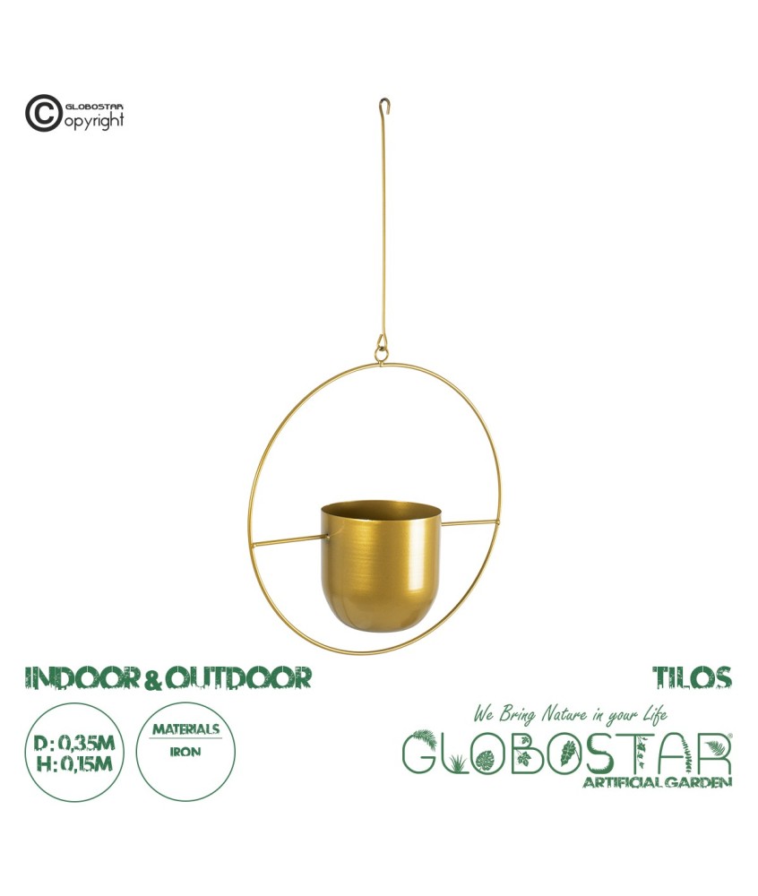 GloboStar® Artificial Garden TILOS 20486 Κρεμαστό Μεταλλικό Κασπώ Γλάστρα - Flower Pot Χρυσό Φ35cm x Υ15cm